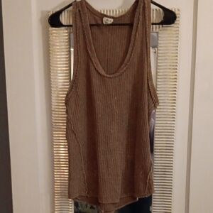 Blue Buttercup Brown Waffle Knit Racerback Tank Top